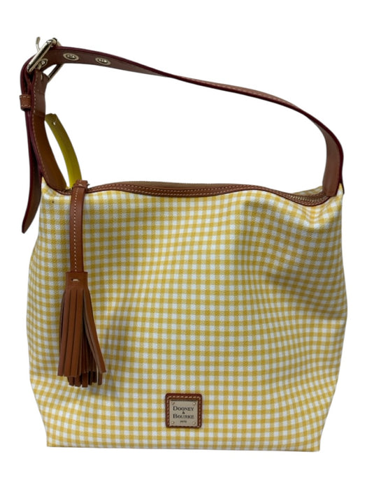 Dooney & Bourke Yellow, White, Brown Coated Canvas Gingham Leather Handle Bag Yellow, White, Brown / M