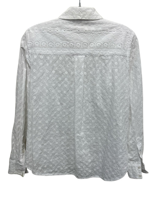 Boden Size 4 White Cotton Eyelet Button Down Long Sleeve Collar Top White / 4