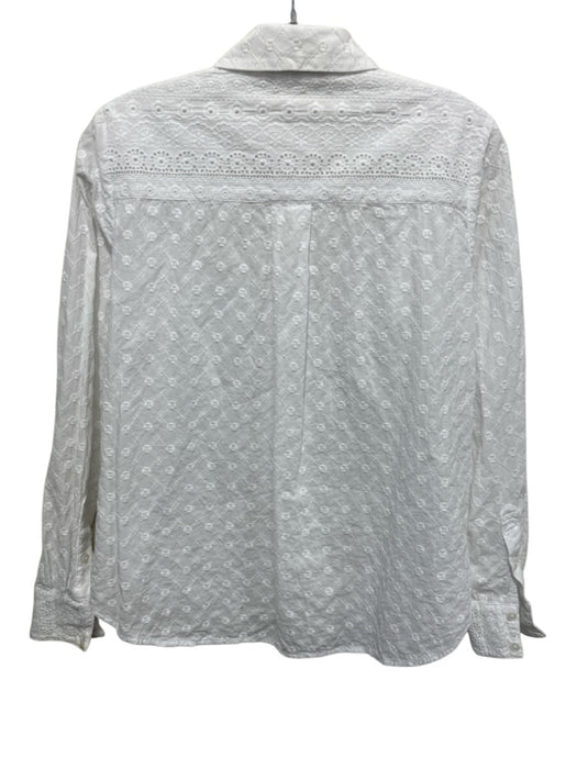 Boden Size 4 White Cotton Eyelet Button Down Long Sleeve Collar Top White / 4