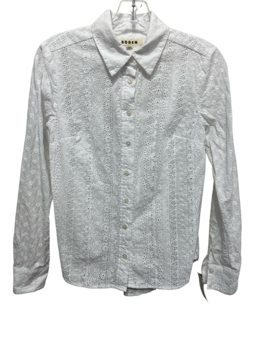Boden Size 4 White Cotton Eyelet Button Down Long Sleeve Collar Top White / 4