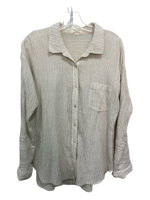 Eileen Fisher Size S Cream & Gray Viscose Blend Striped Button Up Collared Top Cream & Gray / S