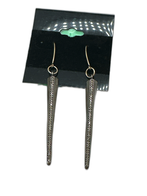 Pewter Pave Diamonds Spike Fish Hook Earrings Pewter