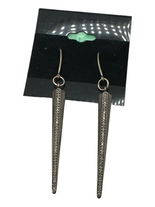 Pewter Pave Diamonds Spike Fish Hook Earrings Pewter