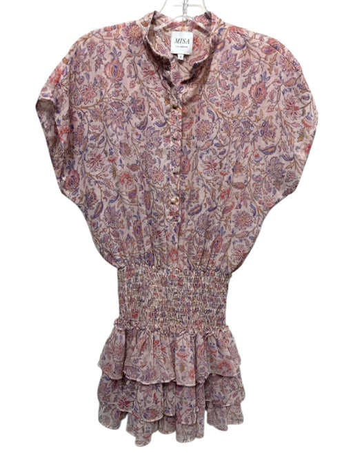 Misa Size S Pink, Purple & Orange Polyester Floral Dolman Cap Sleeve Dress Pink, Purple & Orange / S