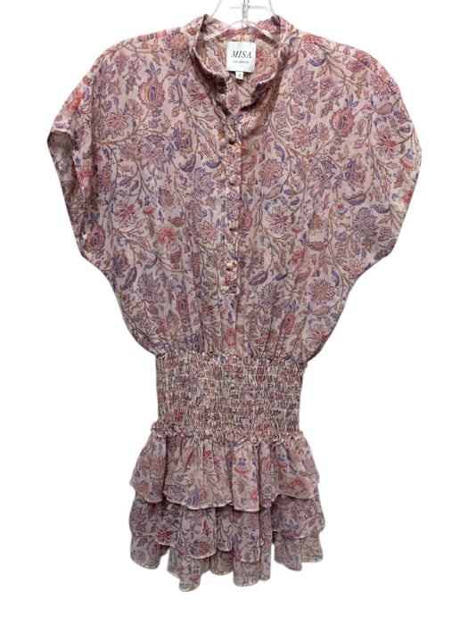 Misa Size S Pink, Purple & Orange Polyester Floral Dolman Cap Sleeve Dress Pink, Purple & Orange / S