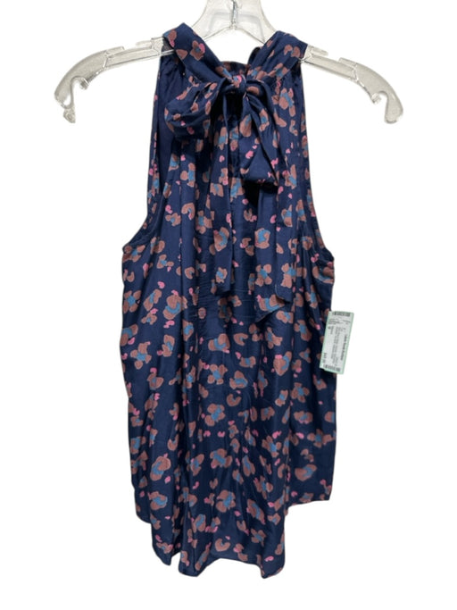 Oliphant Size M Navy Blue & Beige Viscose Sleeveless Abstract Tie Neck Top Navy Blue & Beige / M