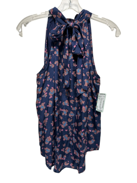 Oliphant Size M Navy Blue & Beige Viscose Sleeveless Abstract Tie Neck Top Navy Blue & Beige / M