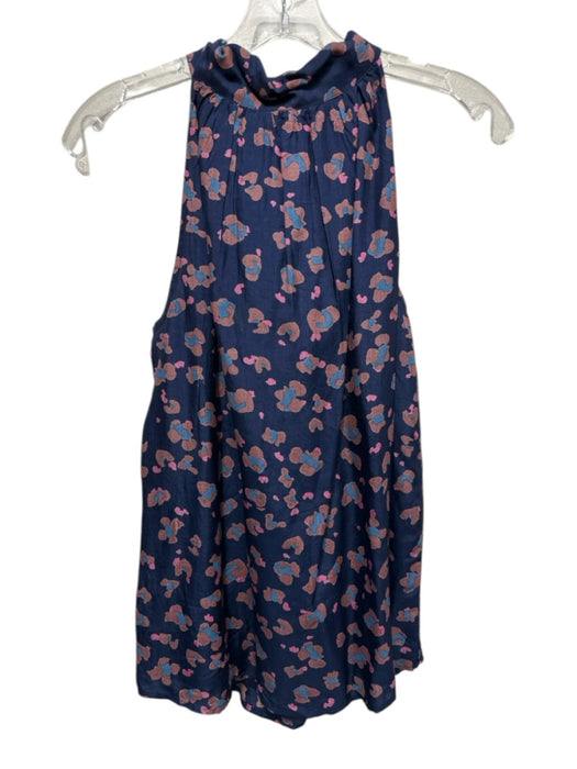 Oliphant Size M Navy Blue & Beige Viscose Sleeveless Abstract Tie Neck Top Navy Blue & Beige / M