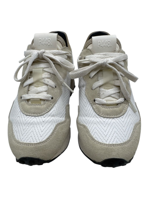 P448 Shoe Size 37 White & Beige Leather Upper Textured Suede Detail Sneakers White & Beige / 37