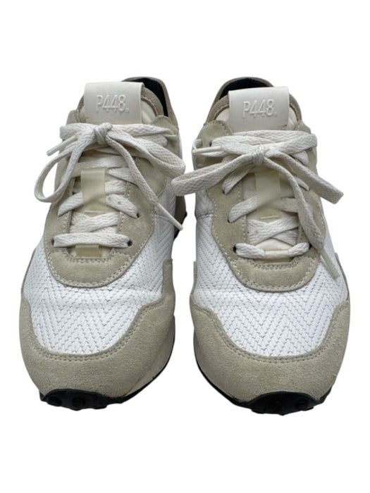 P448 Shoe Size 37 White & Beige Leather Upper Textured Suede Detail Sneakers White & Beige / 37