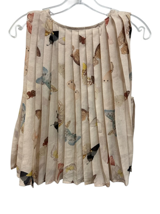 Jacquie The Label Size Small Beige & Multi Cotton Sleeveless Butterflies Top Beige & Multi / Small