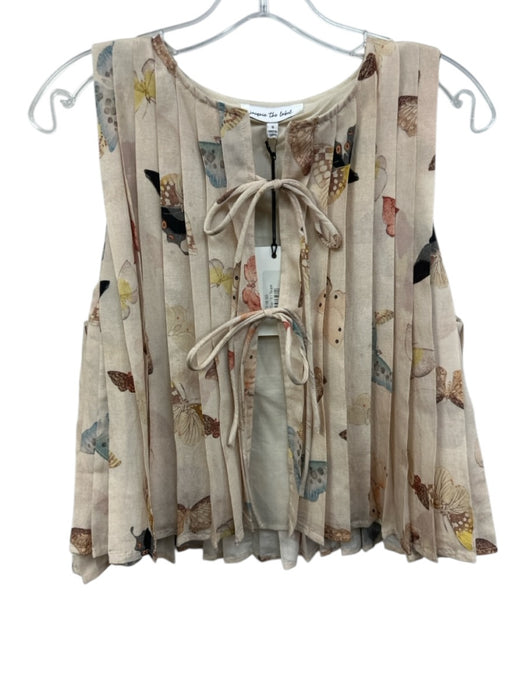Jacquie The Label Size Small Beige & Multi Cotton Sleeveless Butterflies Top Beige & Multi / Small