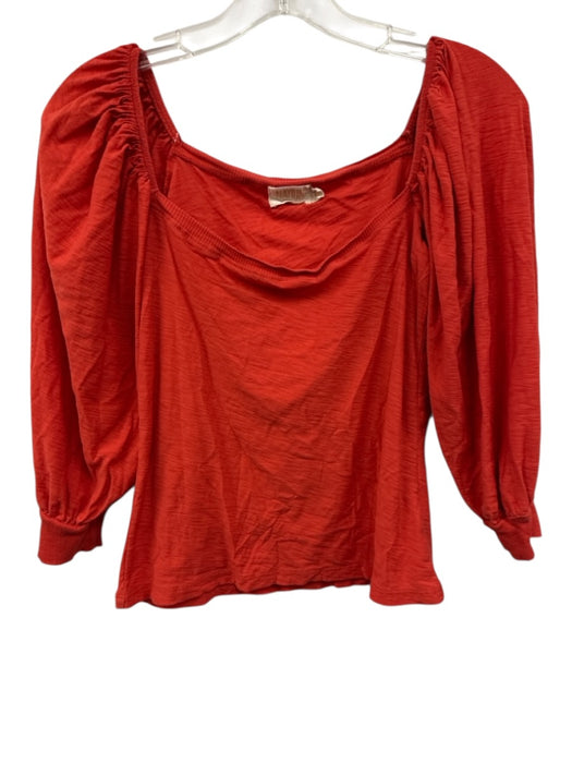 Nation Size XS Orange Cotton Long puff sleeve Heathered Elastic Top Orange / XS