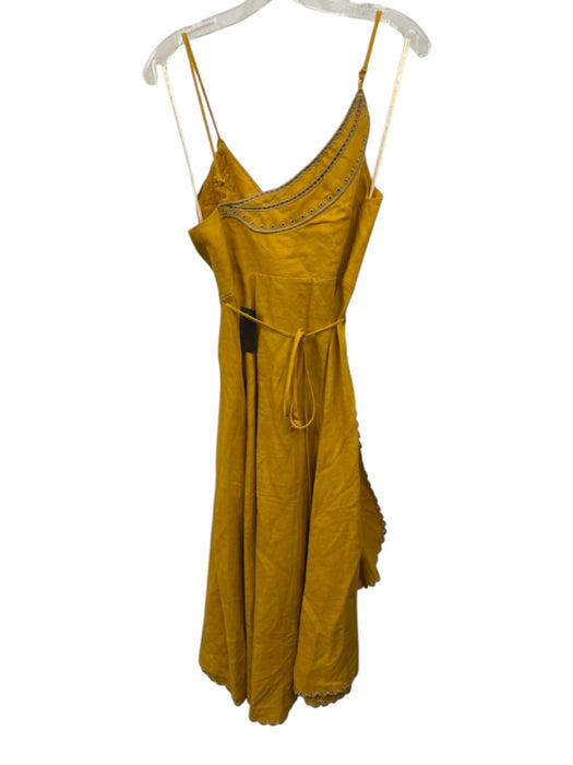 Farm Rio Size Small Yellow & Beige Linen Spaghetti Strap Eyelet High Low Dress Yellow & Beige / Small