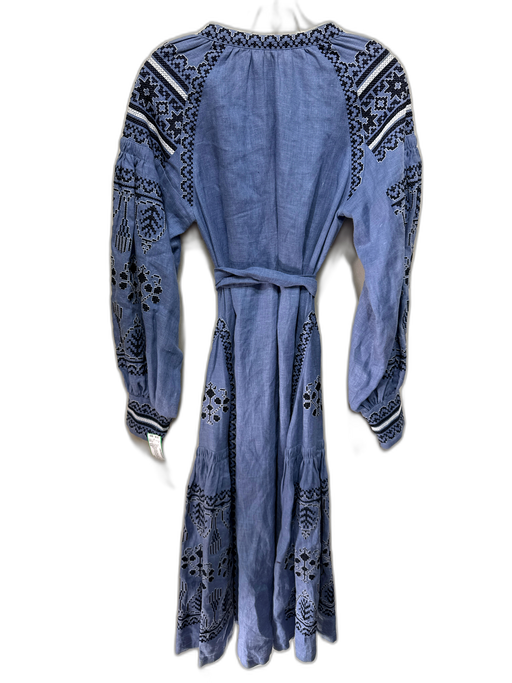 No Brand Size S/M Blue, White, Black Linen Blend Fringe trim Tassel Kaftan Dress Blue, White, Black / S/M