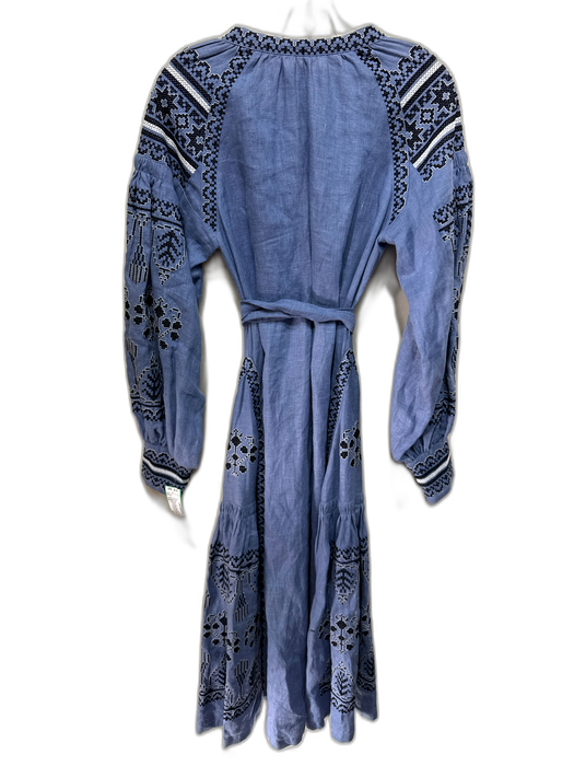 No Brand Size S/M Blue, White, Black Linen Blend Fringe trim Tassel Kaftan Dress Blue, White, Black / S/M