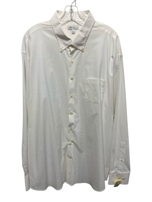 Peter Millar Size XXL White Nylon Solid Button Down Men's Long Sleeve Shirt White / XXL