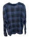 Vince Size M Navy Blue Cotton Blend Long Sleeve Plaid V Neck Button Down Top Navy Blue / M