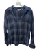 Vince Size M Navy Blue Cotton Blend Long Sleeve Plaid V Neck Button Down Top Navy Blue / M