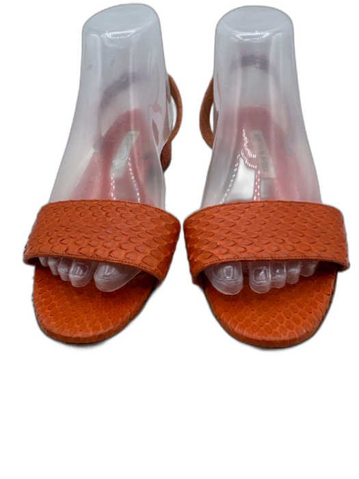 Manolo Blahnik Shoe Size 40 Orange Leather Snake Embossed Open Toe Sandals Orange / 40