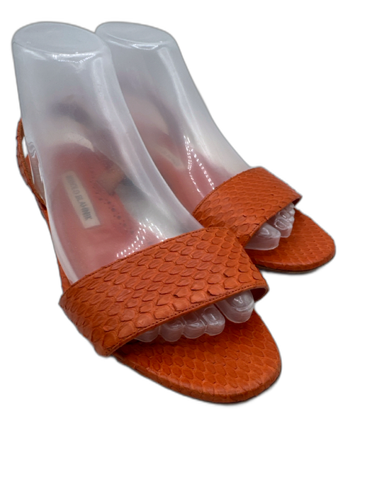 Manolo Blahnik Shoe Size 40 Orange Leather Snake Embossed Open Toe Sandals Orange / 40