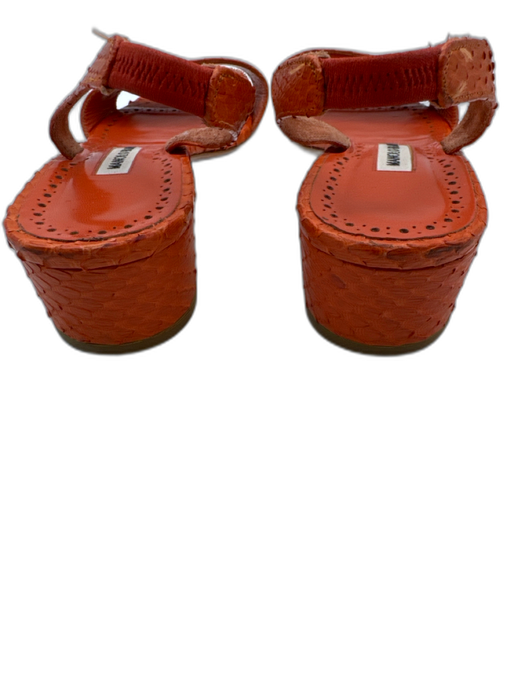 Manolo Blahnik Shoe Size 40 Orange Leather Snake Embossed Open Toe Sandals Orange / 40