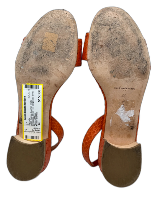 Manolo Blahnik Shoe Size 40 Orange Leather Snake Embossed Open Toe Sandals Orange / 40