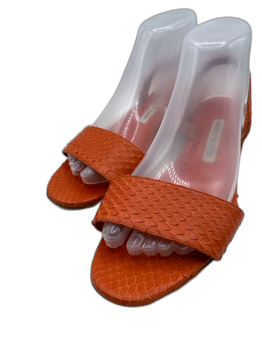 Manolo Blahnik Shoe Size 40 Orange Leather Snake Embossed Open Toe Sandals Orange / 40