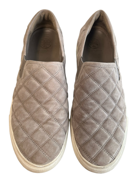 Tory Burch Shoe Size 8.5 Warm Gray Leather Suede Quilted Round Toe Slip On Shoes Warm Gray / 8.5