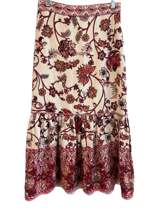 House of Harlow Size Small Red & White Linen Blend High Waist Floral Maxi Skirt Red & White / Small