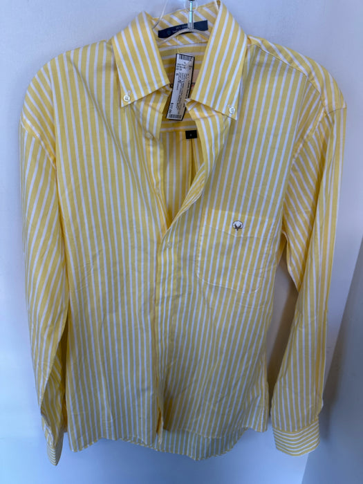 Cotton Brothers Size S Yellow & White Cotton Striped Button Down Men's Shirt