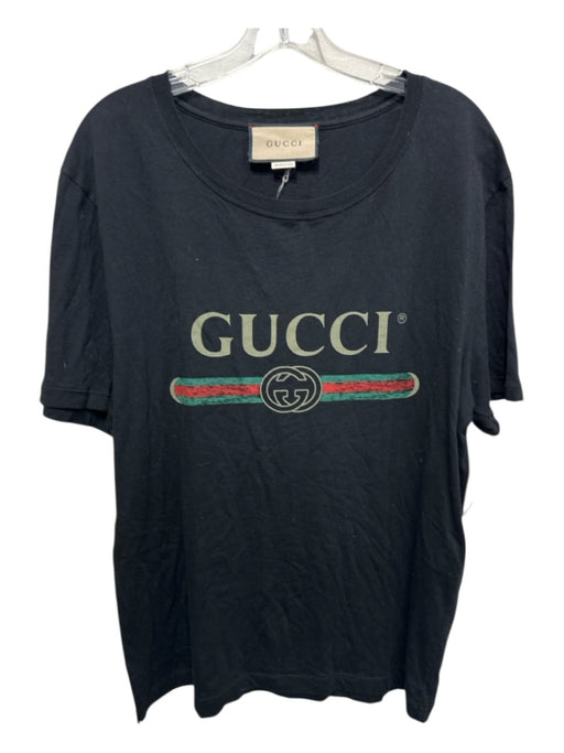 Gucci Size M Black, Gold & Red Cotton Short Sleeve Crew Neck Logo T Shirt Top Black, Gold & Red / M