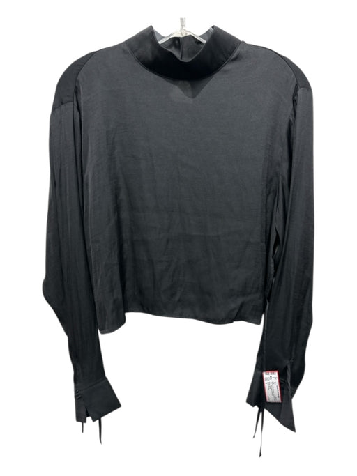 Solid & Striped Size S Black Polyester Long Sleeve Side Ties Mock Neck Top Black / S