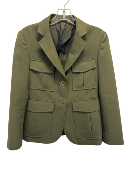 Theory Size 0 Olive Green Polyester Utility Pockets Patch Pocket Blazer Jacket Olive Green / 0