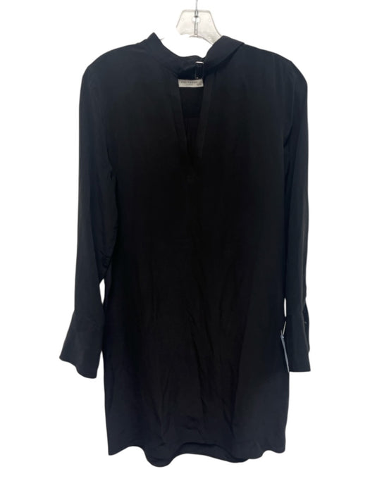Equipment Femme Size XS Black Silk Long Sleeve V Neck Buckle Detail Mini Dress Black / XS