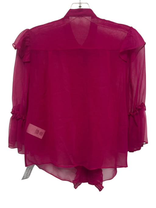 Alice + Olivia Size XS Magenta Pink Silk Sheer Ruffle Button Front Top Magenta Pink / XS