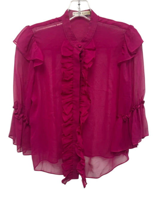 Alice + Olivia Size XS Magenta Pink Silk Sheer Ruffle Button Front Top Magenta Pink / XS