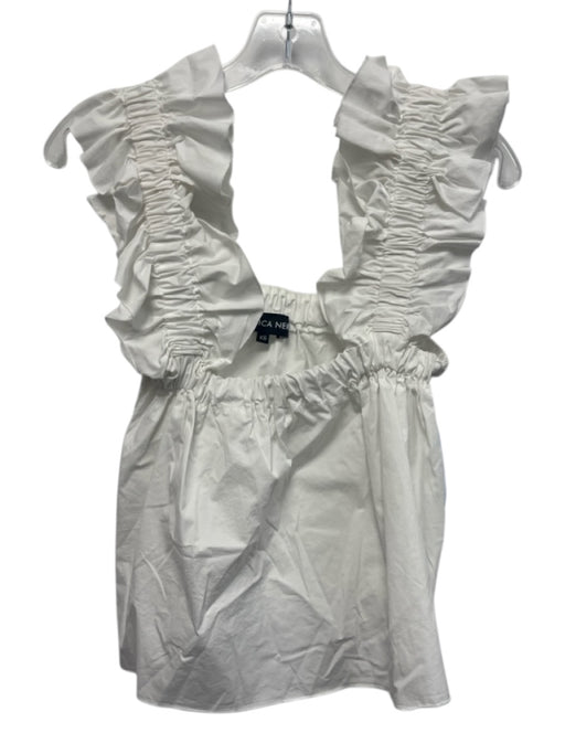 Monica Nera Size XS White Missing Fabric Tag Sleeveless Ruffle Straps Tank Top White / XS