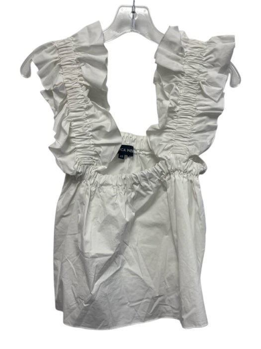 Monica Nera Size XS White Missing Fabric Tag Sleeveless Ruffle Straps Tank Top White / XS