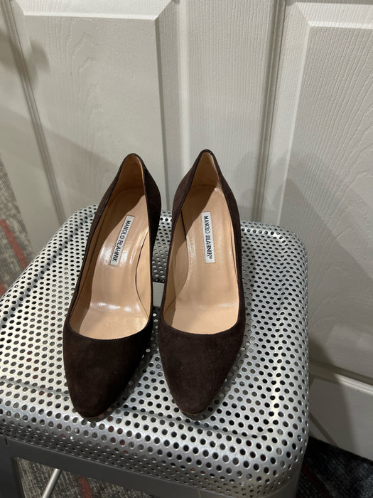 Manolo Blahnik Shoe Size 36 Brown Leather Suede Pointed Toe Kitten Heel Shoes