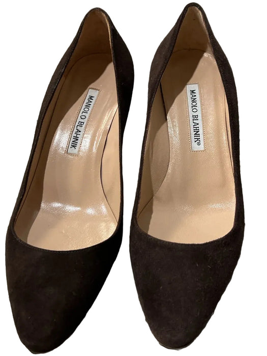 Manolo Blahnik Shoe Size 36 Brown Leather Suede Pointed Toe Kitten Heel Shoes