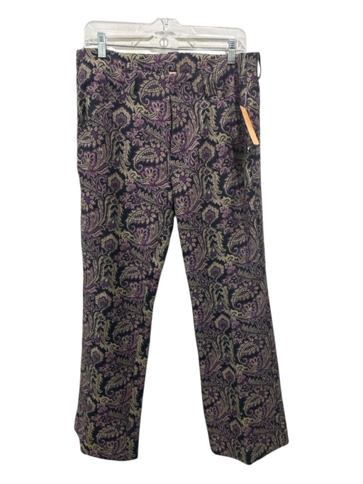 Free People Size 10 Black, Beige, Purple Cotton Blend Zip & Hook Closure Pants Black, Beige, Purple / 10