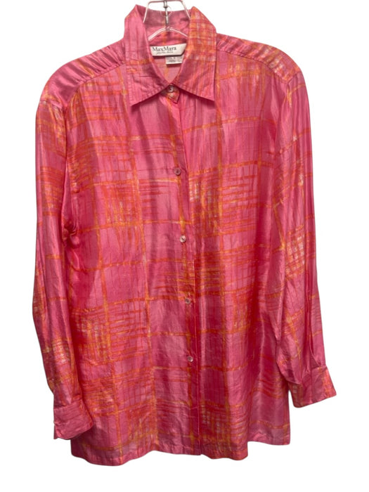 MaxMara Size 6 Pink & Orange Silk Long Sleeve Button Up All Over Print Top Pink & Orange / 6