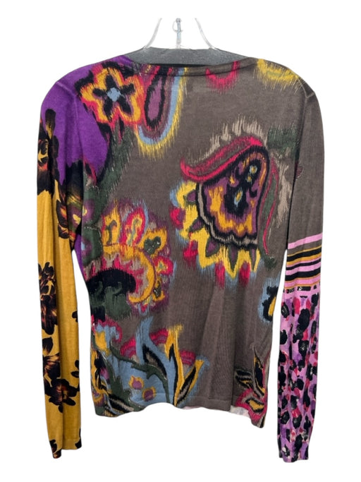 Etro Size 46 Purple & Multi Silk & Cashmere Long Sleeve V Neck Top Purple & Multi / 46