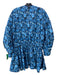 Tish Cox Size XXL Blue Print Cotton Floral Elastic Waist Long Sleeve Tunic Top Blue Print / XXL