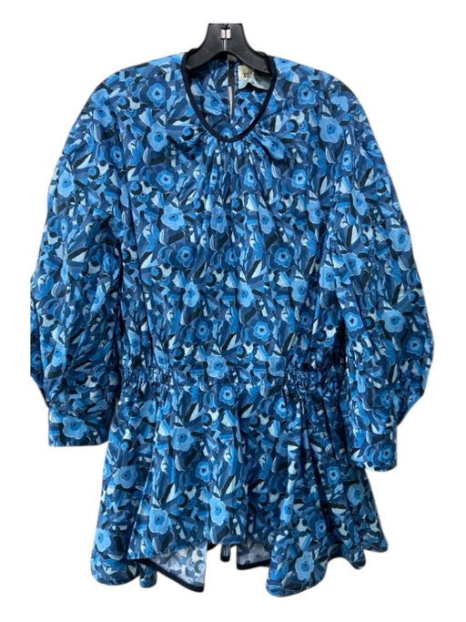 Tish Cox Size XXL Blue Print Cotton Floral Elastic Waist Long Sleeve Tunic Top Blue Print / XXL