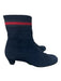 Gucci Navy Blue & Red Suede Web Stripe Kitten Heel Inner Side Zip Booties Navy Blue & Red