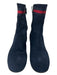 Gucci Navy Blue & Red Suede Web Stripe Kitten Heel Inner Side Zip Booties Navy Blue & Red