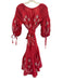 Innika Choo Size 1 Red & White Linen 1/2 Puff Sleeve Button Up Embroidered Dress Red & White / 1