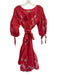 Innika Choo Size 1 Red & White Linen 1/2 Puff Sleeve Button Up Embroidered Dress Red & White / 1